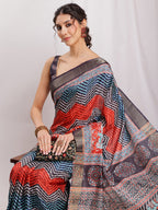 Janasya Multicolor Silk Blend Chevron Printed Saree - Distacart