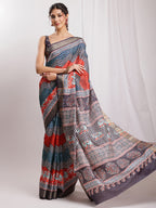 Janasya Multicolor Silk Blend Chevron Printed Saree - Distacart