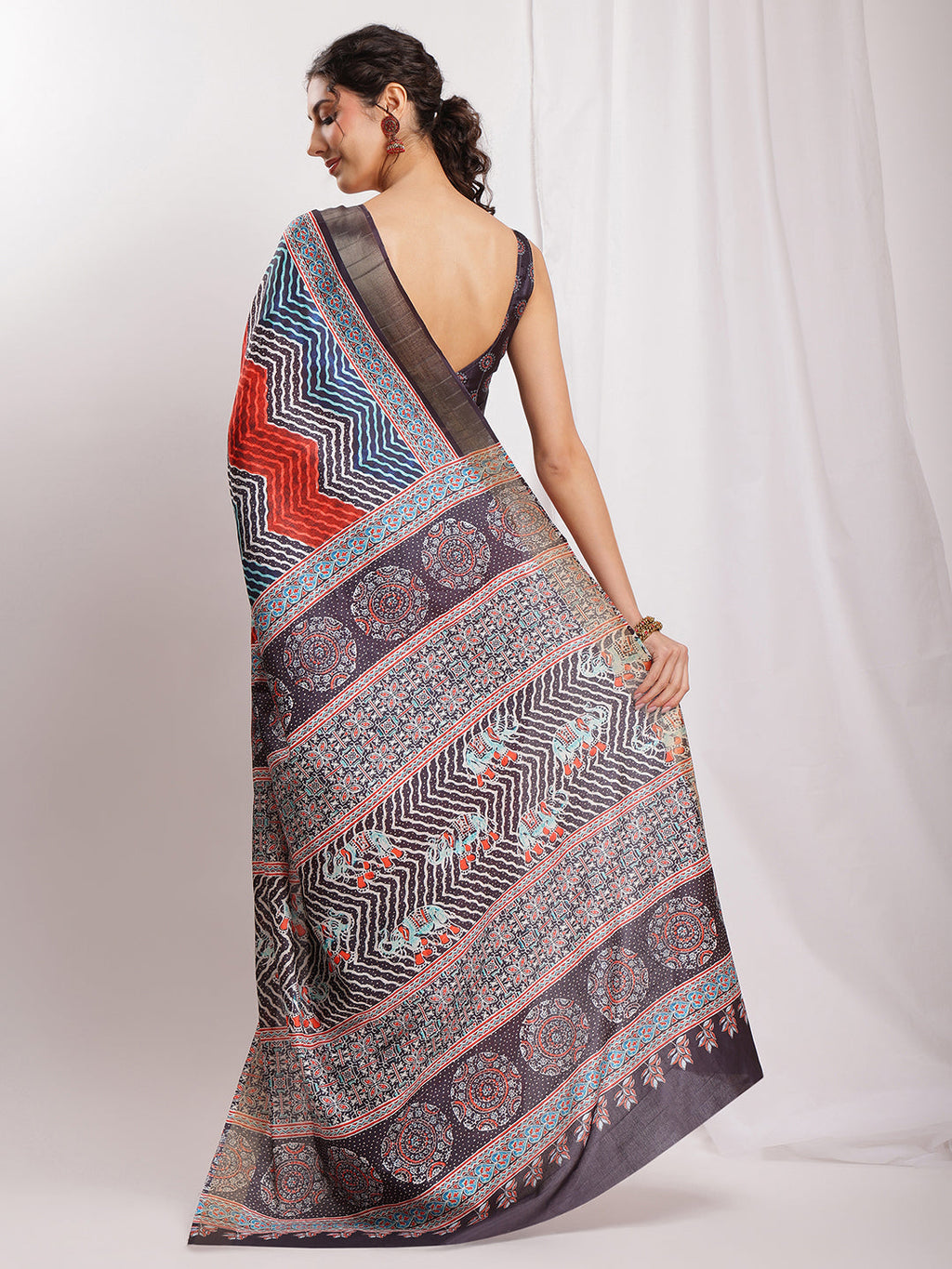 Janasya Multicolor Silk Blend Chevron Printed Saree - Distacart