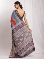 Janasya Multicolor Silk Blend Chevron Printed Saree - Distacart