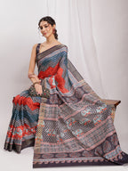Janasya Multicolor Silk Blend Chevron Printed Saree - Distacart