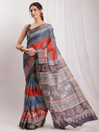Janasya Multicolor Silk Blend Chevron Printed Saree - Distacart