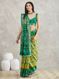Janasya Mustard & Green Silk Blend Bandhani Printed Saree - Distacart