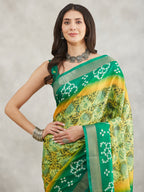 Janasya Mustard & Green Silk Blend Bandhani Printed Saree - Distacart