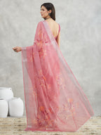 Janasya Mauve Linen Blend Floral Printed Saree - Distacart