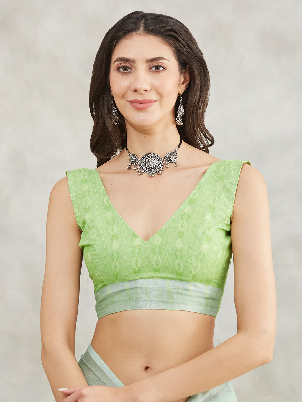 Janasya Sea Green Linen Blend Abstract Printed Saree - Distacart