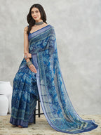 Janasya Blue Linen Blend Paisley Printed Saree - Distacart