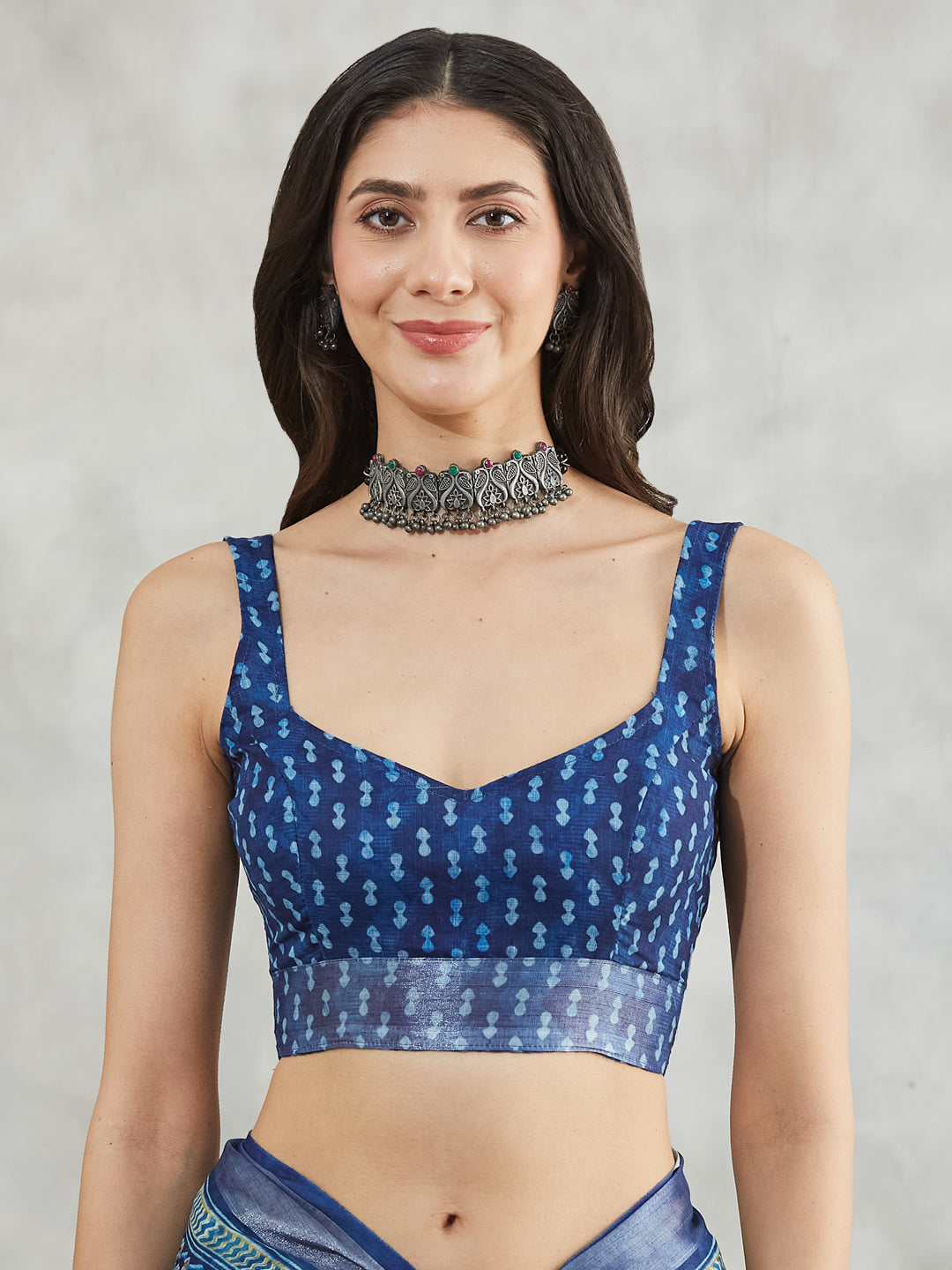 Janasya Blue Linen Blend Paisley Printed Saree - Distacart