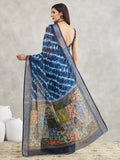 Janasya Indigo Linen Blend Tie & Dye Printed Saree - Distacart