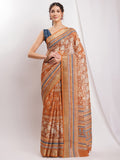 Janasya Brown Linen Blend Ethnic Motifs Printed Saree - Distacart