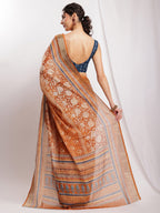 Janasya Brown Linen Blend Ethnic Motifs Printed Saree - Distacart