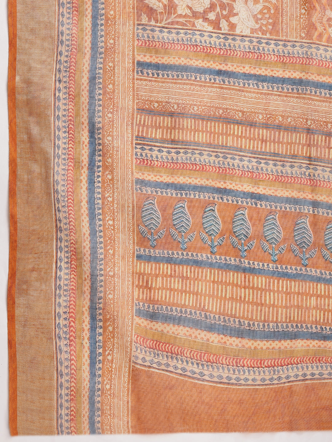 Janasya Brown Linen Blend Ethnic Motifs Printed Saree - Distacart