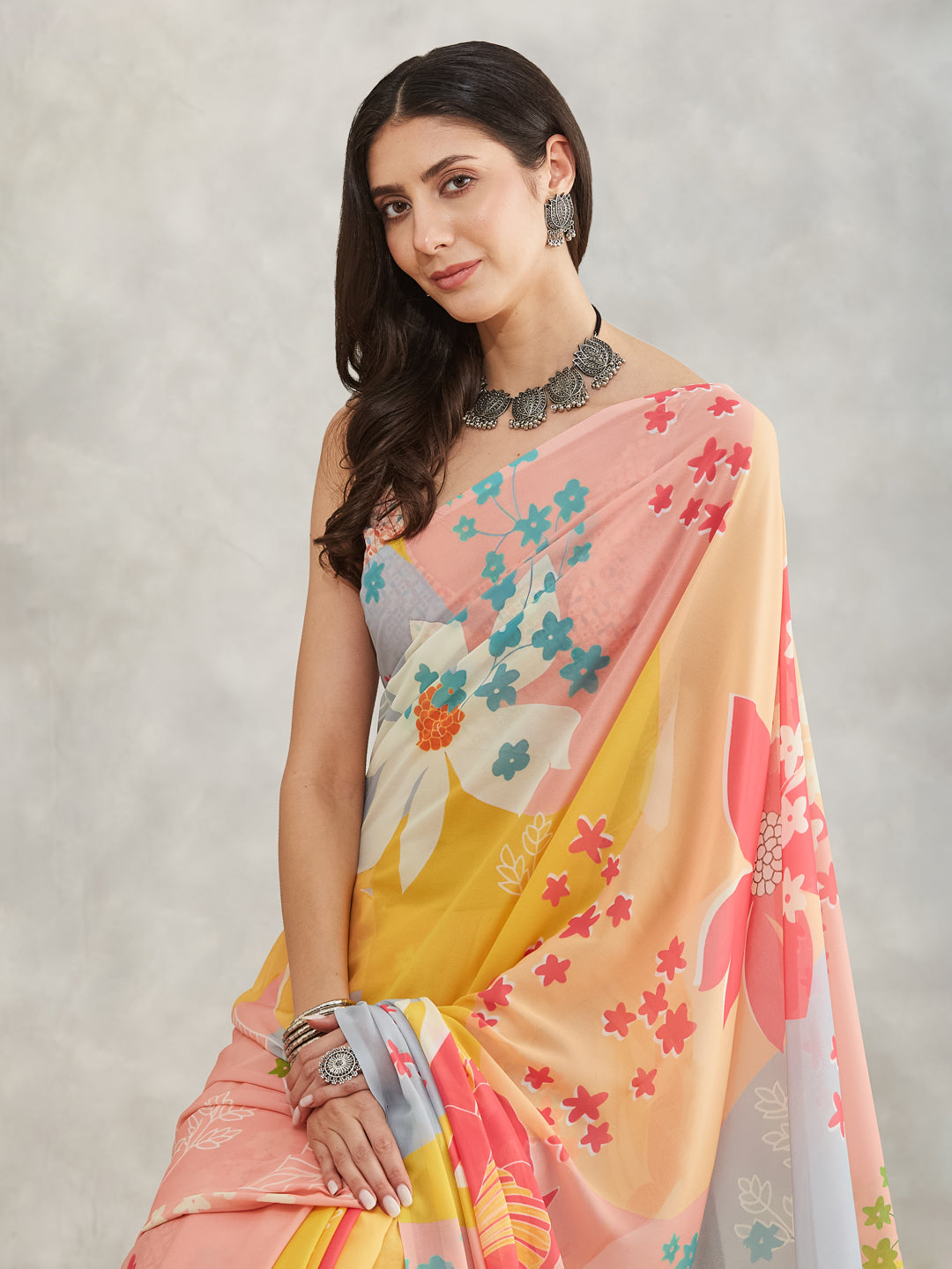Janasya Multicolor Georgette Floral Printed Saree - Distacart