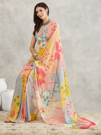 Janasya Multicolor Georgette Floral Printed Saree - Distacart