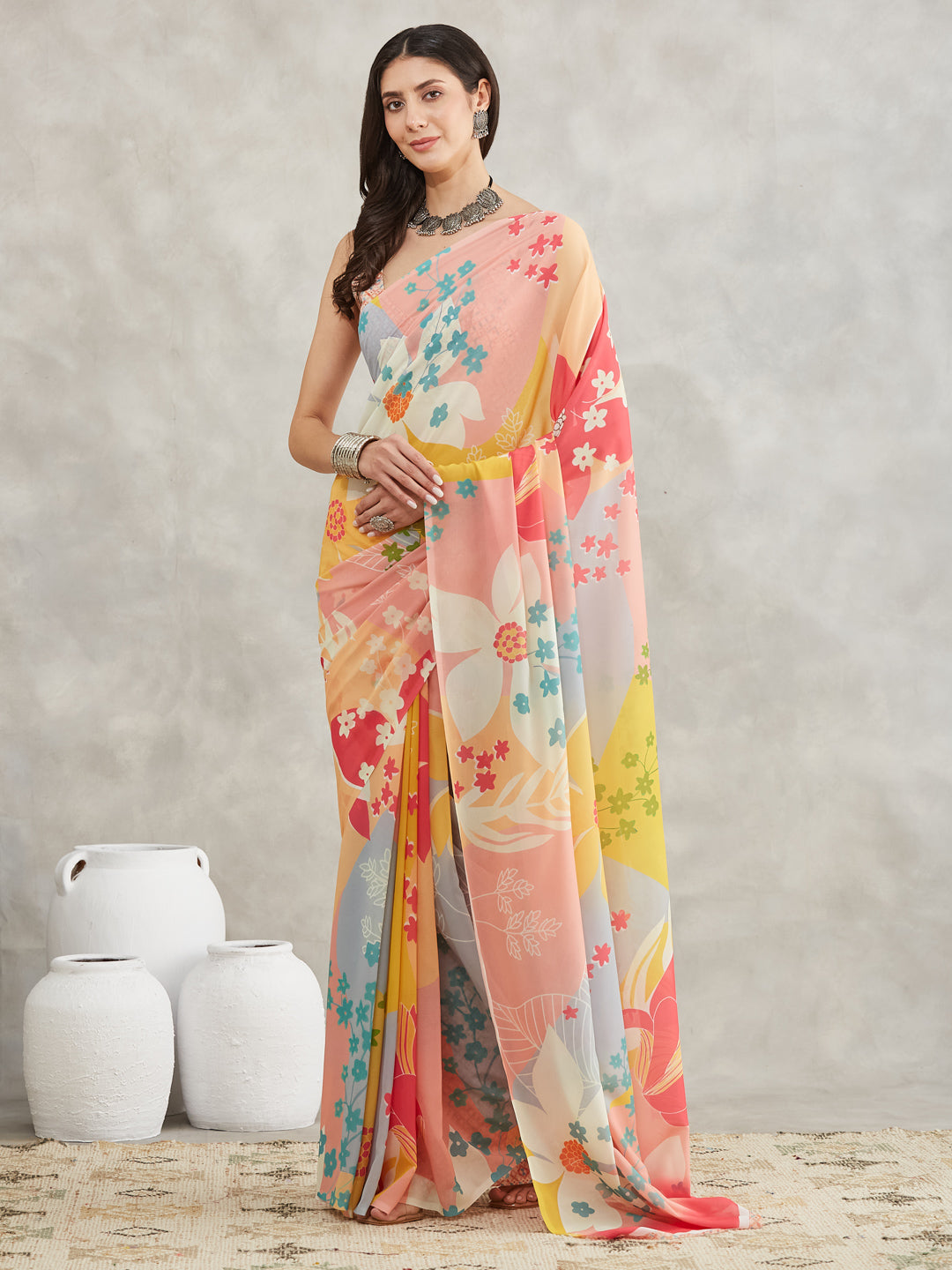 Janasya Multicolor Georgette Floral Printed Saree - Distacart