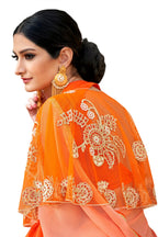Vamika Orange Designer Saree With Double Blouse 1. Plain Silk Blouse 2. Poncho Blouse (With Embroidery And Stone Work)