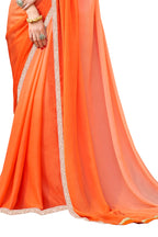 Vamika Orange Designer Saree With Double Blouse 1. Plain Silk Blouse 2. Poncho Blouse (With Embroidery And Stone Work)