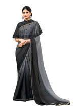 Vamika Black Designer Saree With Double Blouse 1. Plain Silk Blouse 2. Poncho Blouse (With Embroidery And Stone Work)