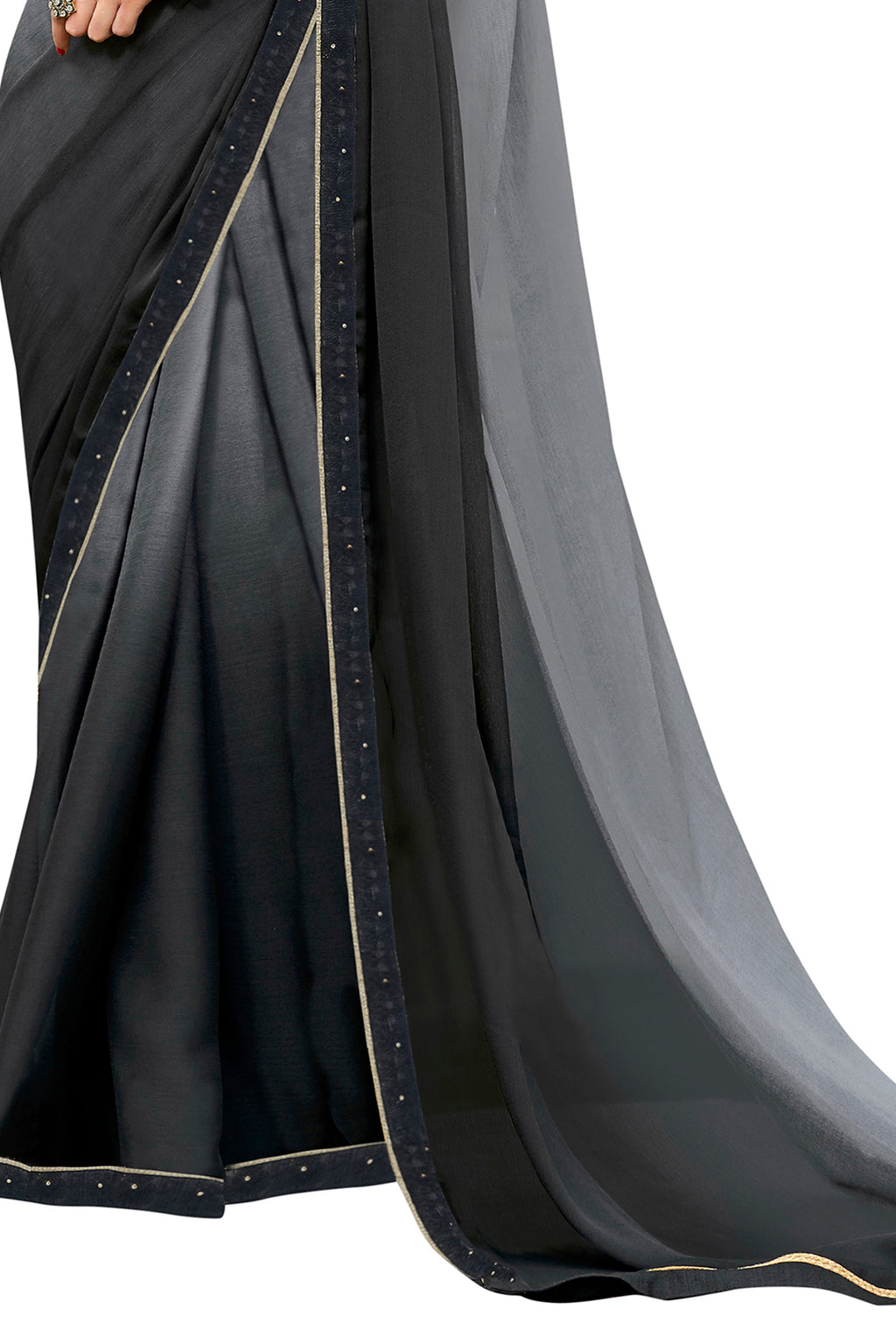 Vamika Black Designer Saree With Double Blouse 1. Plain Silk Blouse 2. Poncho Blouse (With Embroidery And Stone Work)
