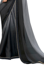 Vamika Black Designer Saree With Double Blouse 1. Plain Silk Blouse 2. Poncho Blouse (With Embroidery And Stone Work)
