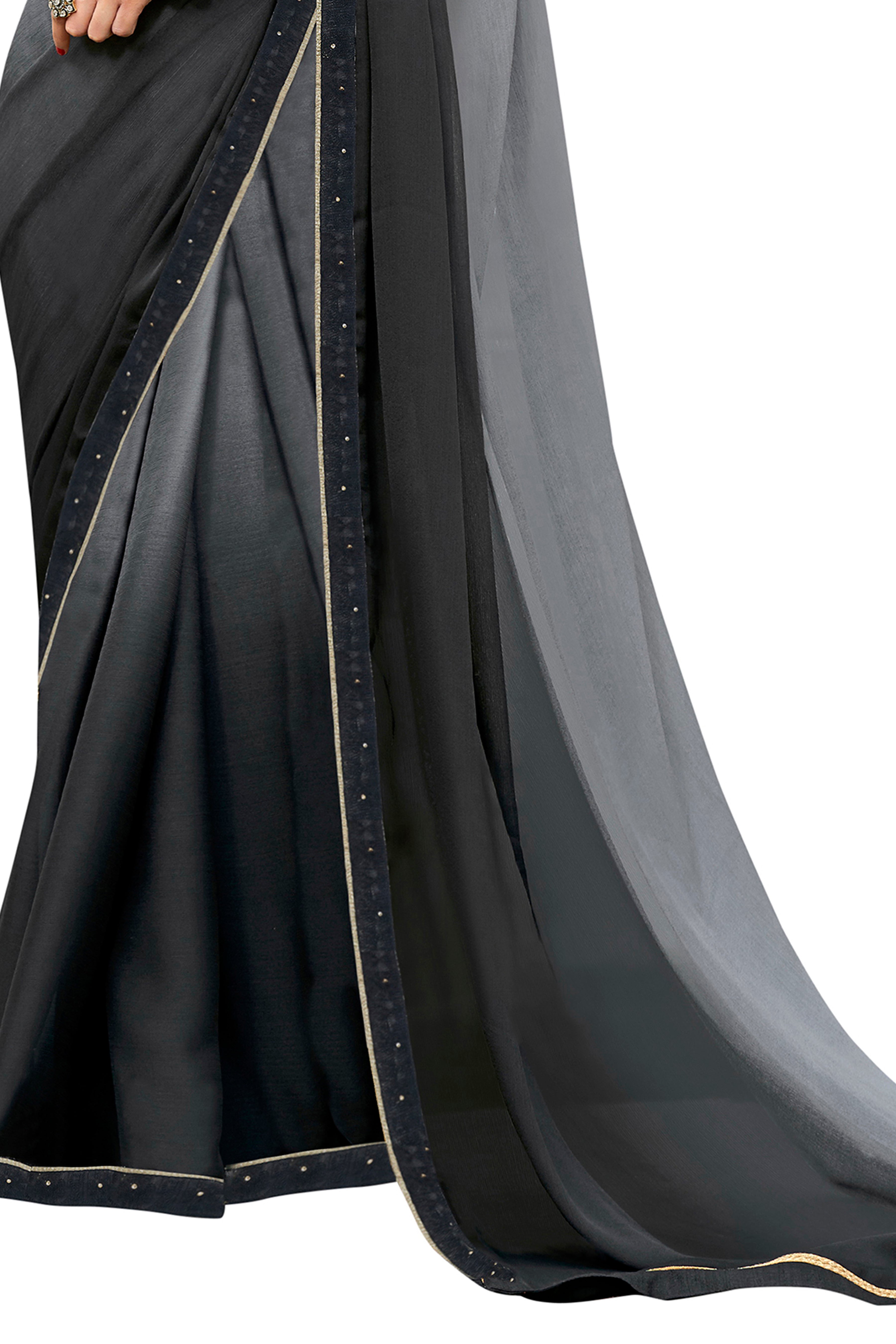 Vamika Black Designer Saree With Double Blouse 1. Plain Silk Blouse 2. Poncho Blouse (With Embroidery And Stone Work)