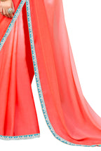 Vamika Peach Designer Saree With Double Blouse 1. Plain Silk Blouse 2. Poncho Blouse (With Embroidery And Stone Work)