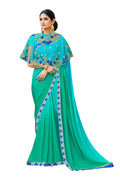 Vamika Rama Green Designer Saree With Double Blouse 1. Plain Silk Blouse 2. Poncho Blouse (With Embroidery And Stone Work)