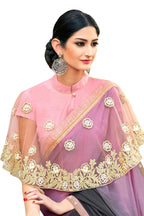 Vamika Purple Designer Saree With Double Blouse 1. Plain Silk Blouse 2. Poncho Blouse (With Embroidery And Stone Work)