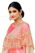 Vamika Peach Designer Saree With Double Blouse 1. Plain Silk Blouse 2. Poncho Blouse (With Embroidery And Stone Work)