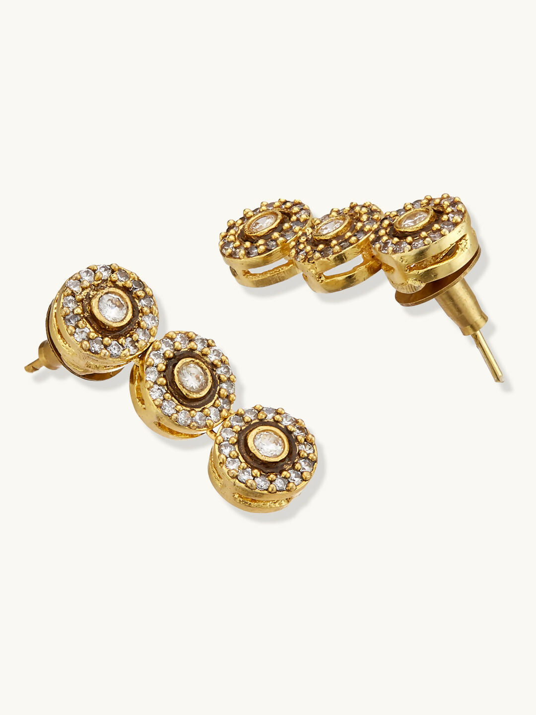 Nuyug 22K Gold-Plated Zircon Studded Enamel Embellished Dual Layered Necklace Set