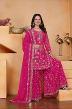 Lehenga Mart Designer Sharara Suit With Kurta, Sharara, Dupatta For Women-Rani Pink - Distacart