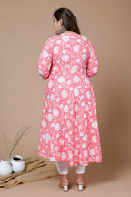 Miravan Women's Pink Plus Size Cotton Floral Printed Anarkali Kurta