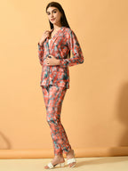 Myshka Women's Multi Printed Coat With Trousers