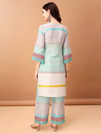 Embroidered & Printed Kurta With Pant & Dupatta Premium, Blue - Hiral Fashion - Distacart