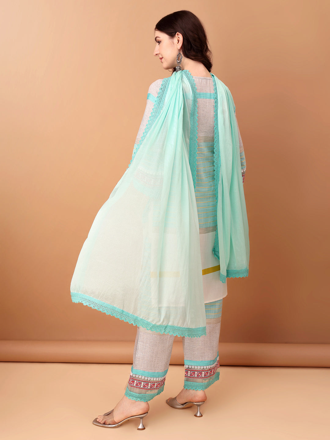 Embroidered & Printed Kurta With Pant & Dupatta Premium, Blue - Hiral Fashion - Distacart