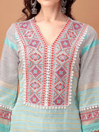 Embroidered & Printed Kurta With Pant & Dupatta Premium, Blue - Hiral Fashion - Distacart