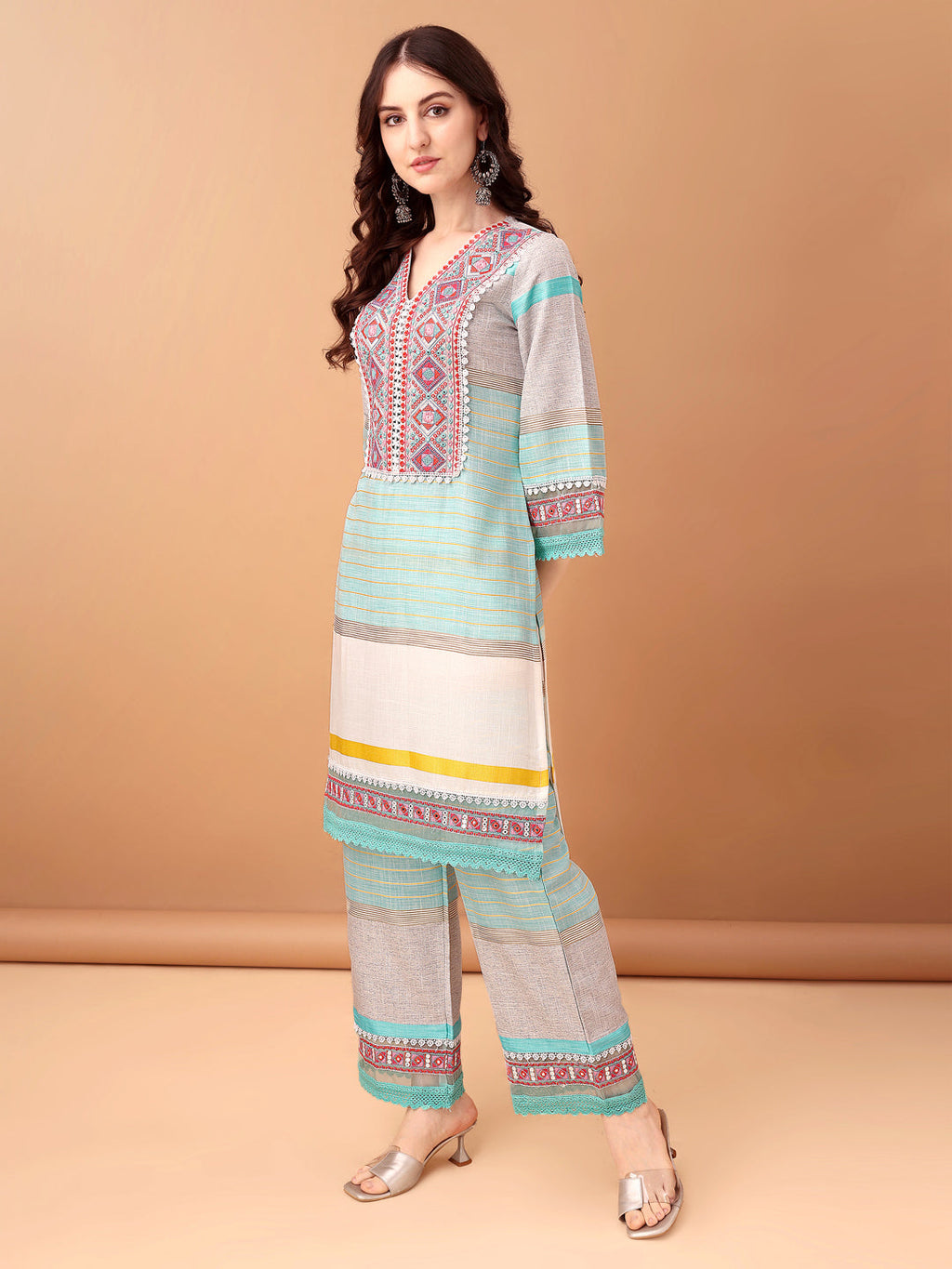 Embroidered & Printed Kurta With Pant & Dupatta Premium, Blue - Hiral Fashion - Distacart