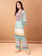 Embroidered & Printed Kurta With Pant & Dupatta Premium, Blue - Hiral Fashion - Distacart