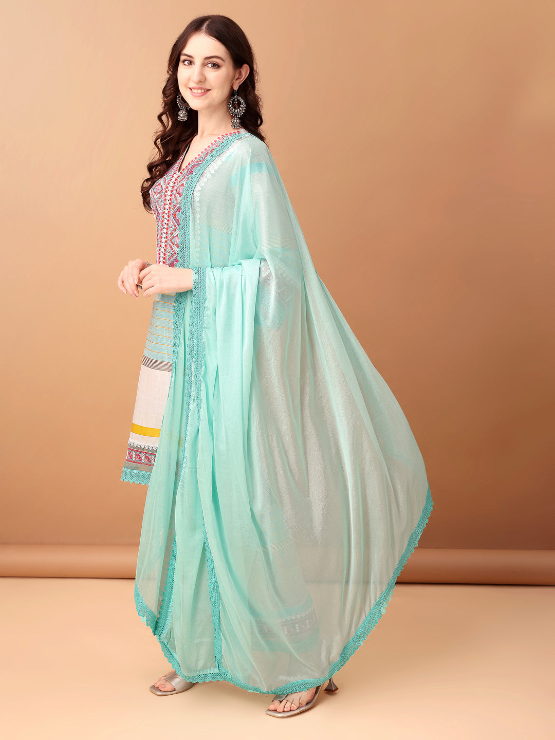 Embroidered & Printed Kurta With Pant & Dupatta Premium, Blue - Hiral Fashion - Distacart