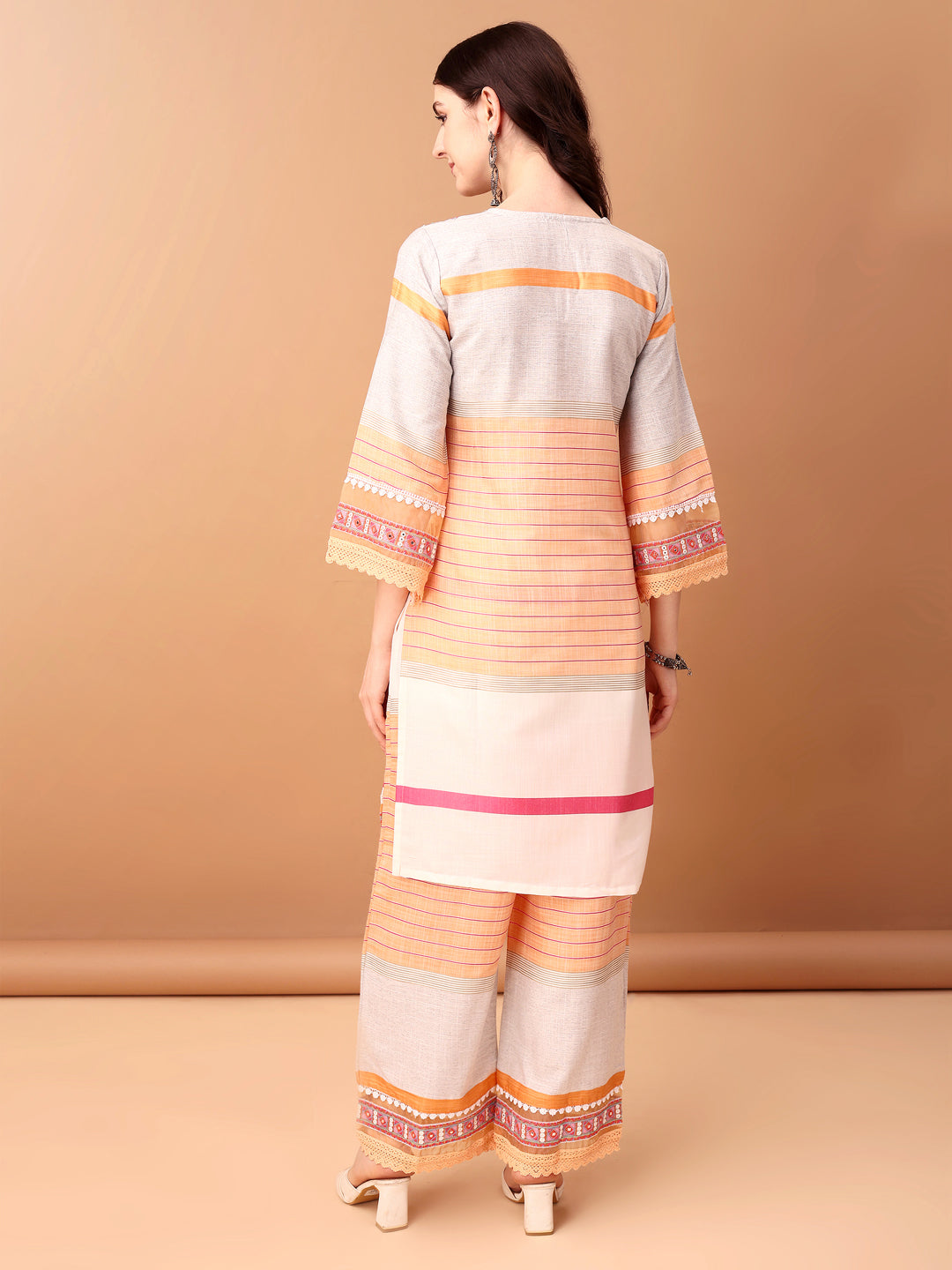 Embroidered & Printed Kurta With Pant & Dupatta Premium, Orange - Hiral Fashion - Distacart