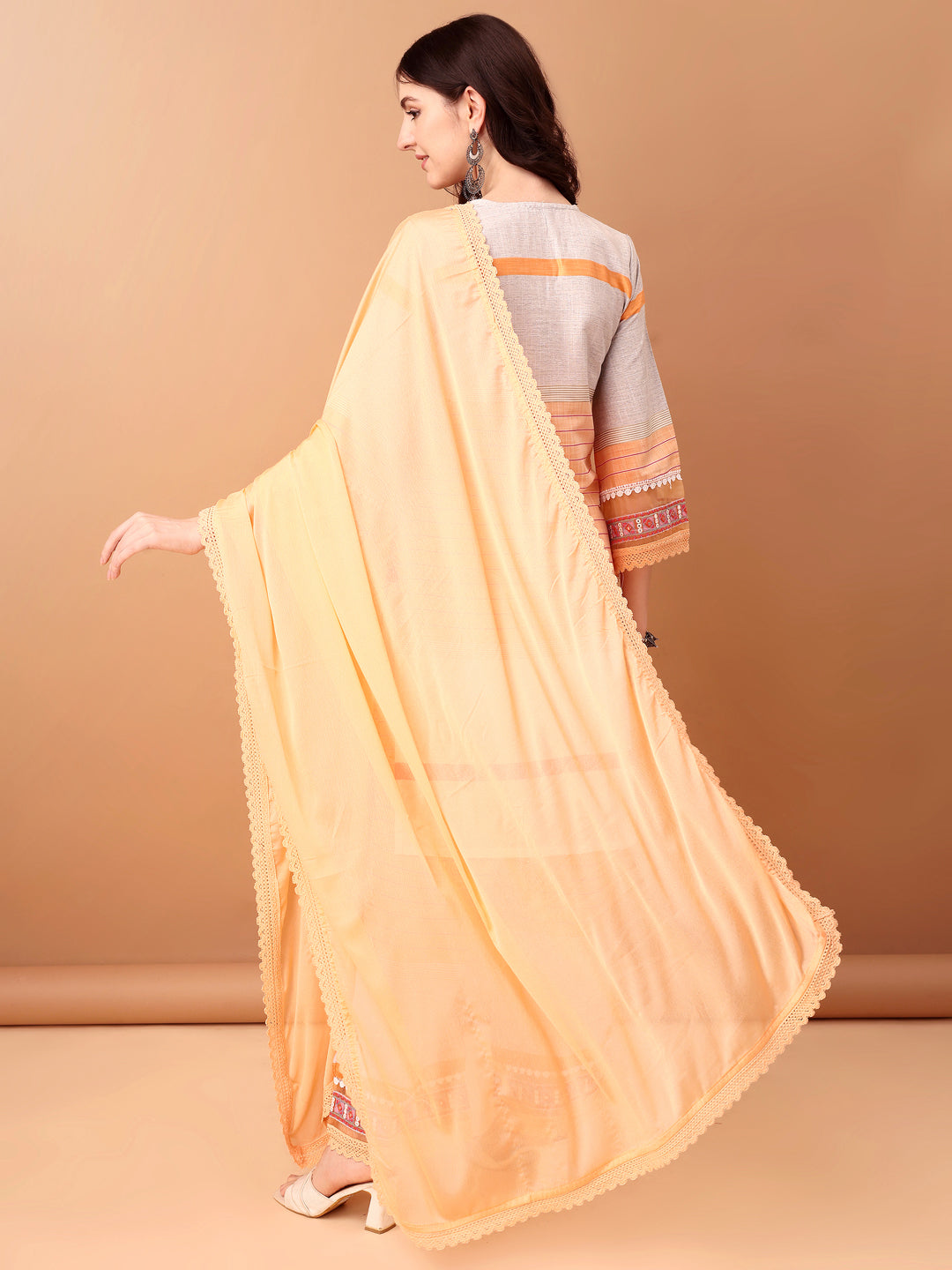 Embroidered & Printed Kurta With Pant & Dupatta Premium, Orange - Hiral Fashion - Distacart
