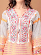 Embroidered & Printed Kurta With Pant & Dupatta Premium, Orange - Hiral Fashion - Distacart