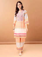 Embroidered & Printed Kurta With Pant & Dupatta Premium, Orange - Hiral Fashion - Distacart