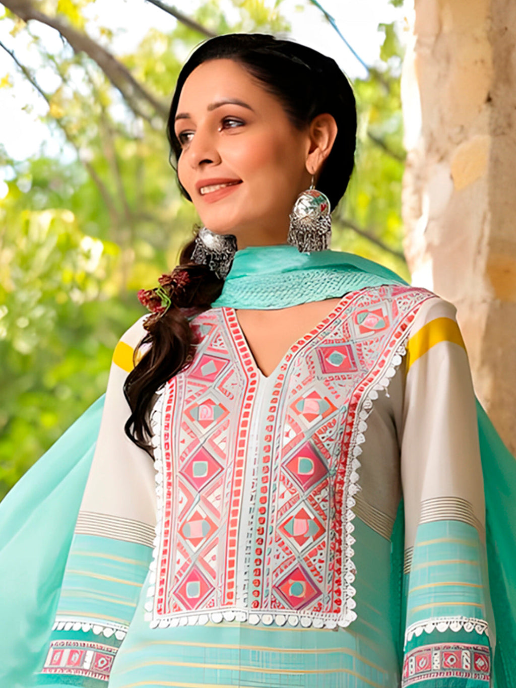 Embroidered & Printed Kurta With Pant & Dupatta Premium, Multicolor - Hiral Fashion - Distacart