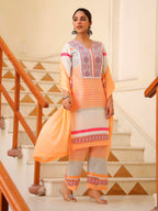 Embroidered & Printed Kurta With Pant & Dupatta Premium, Multicolor - Hiral Fashion - Distacart