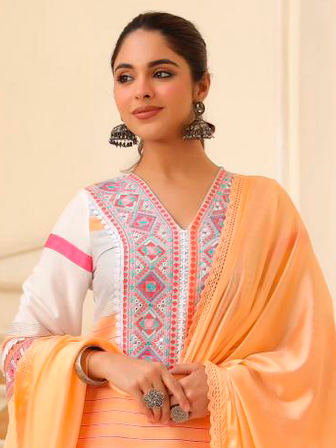 Embroidered & Printed Kurta With Pant & Dupatta Premium, Multicolor - Hiral Fashion - Distacart