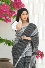 Beatitude Black Cotton Tanchori Handloom Saree