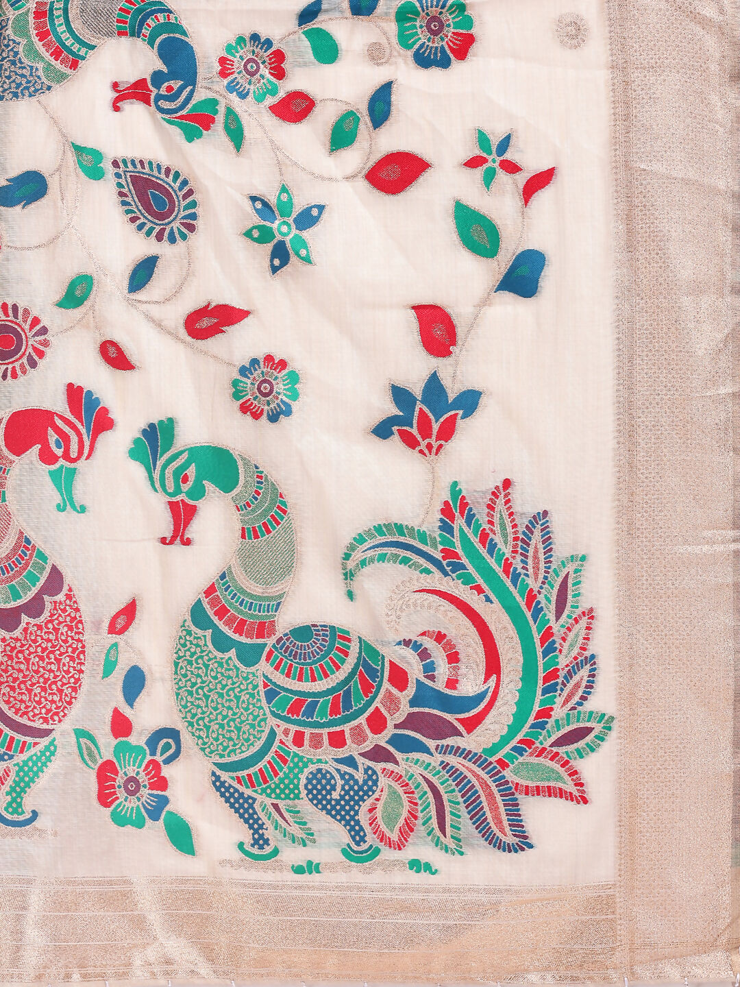 Shree Shyam Fashion Linen Cotton Cream Saree - Distacart