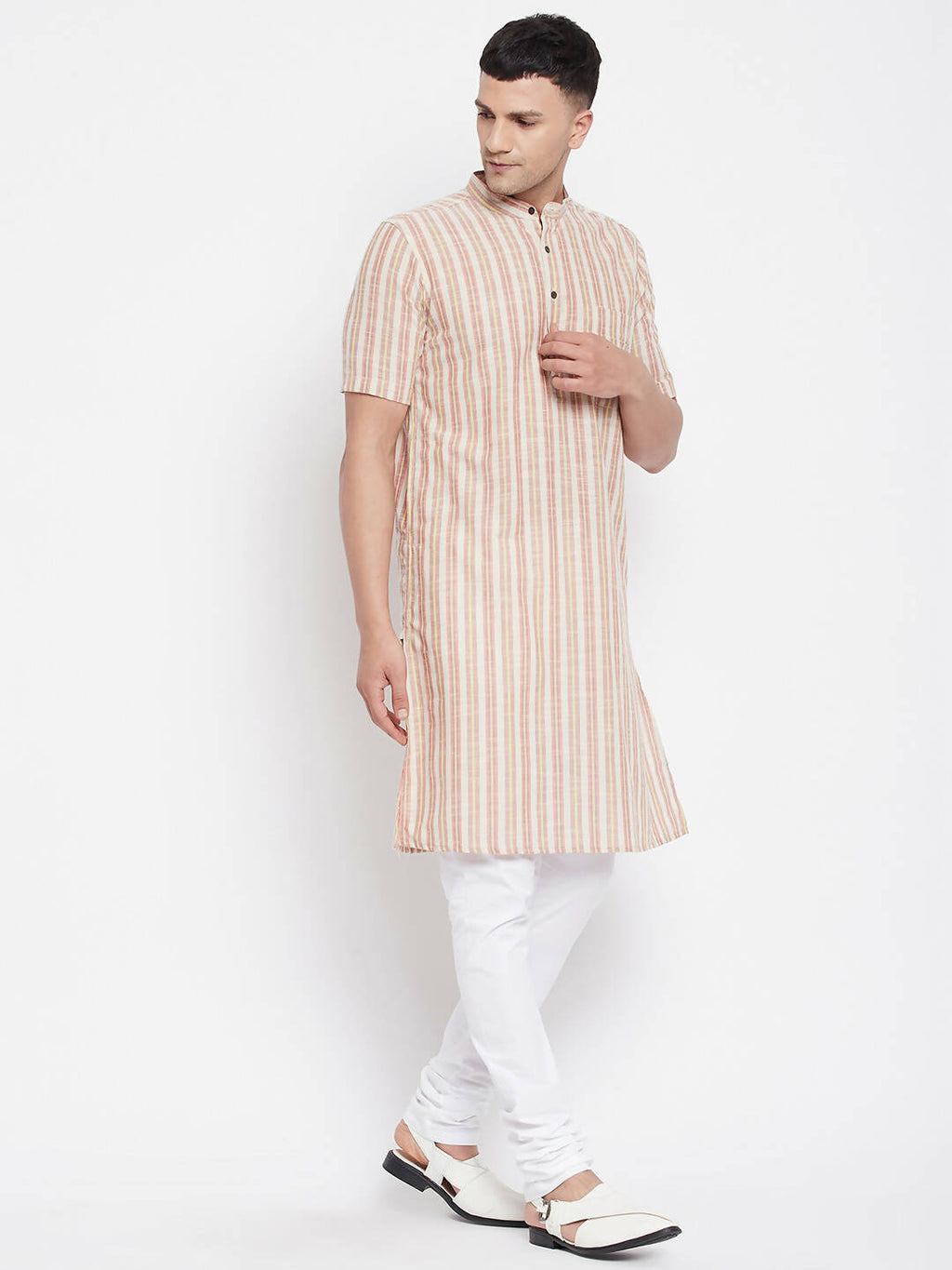 Even Apparels Yellow Pure Cotton Men's H/S Kurta With Band Collar - Distacart