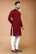 Neera Trendz Maroon Rayon Schiffli Work Men's Kurta With Pyjama